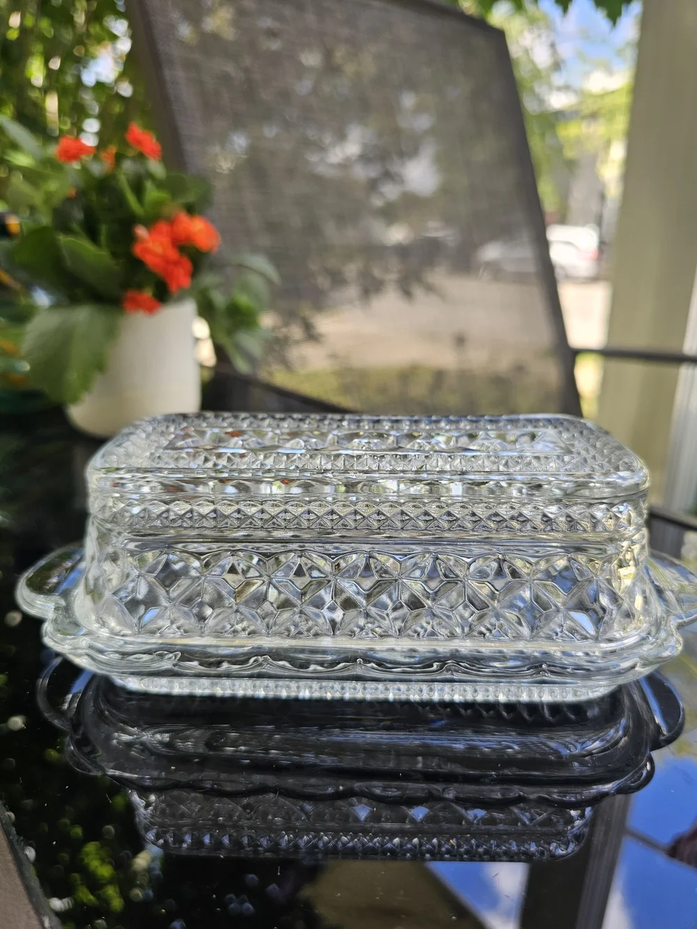 Vintage Anchor Hocking Wexford Pattern Glass Butter Dish with Lid